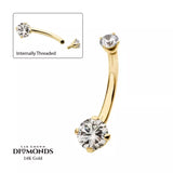 14K Gold Internally Threaded Double Prong Diamond Navel Curve