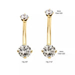 14K Gold Internally Threaded Double Prong Diamond Navel Curve