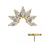 14K Gold Threadless Fan Shape Marquise CZ Top