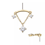 14K Gold Threadless Curve Bar & CZ Chain Dangle Top (Hidden Helix Option)