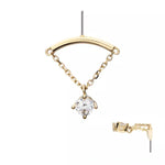 14K Gold Threadless Curve Bar & Prong CZ Dangle Top (Hidden Helix Option)