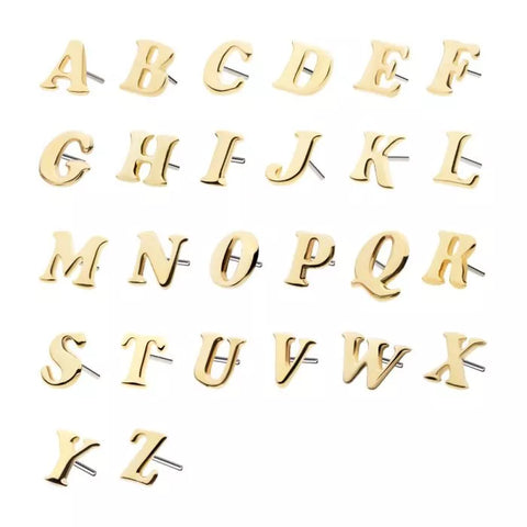 14K Gold Threadless Cooper Black Italic Alphabet Top (26 options)