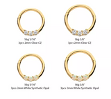 14K Gold Prong Set CZ /White Opal 3-Cluster Front Facing Clicker