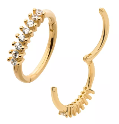 14K Gold Prong Set 8 CZ Beaded Edge Side Facing Clicker