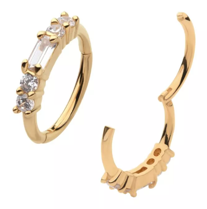 14K Gold Prong Set 5 CZ Baguette Side Facing Clicker