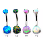 Titanium Internally Threaded Prong Set Double Opal Navel Curve (5 colors)