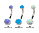 Titanium Internally Threaded Bezel Set Double Opal Smooth Back Navel Curve (3 colors)