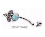 Titanium Internally Threaded Tri Bead Bezel Set Opal & CZ Cluster Navel Curve.