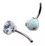 Titanium Threadless Prong Set Round CZ/Opal Fixed Navel Curve. Bottom Only (2 colors)