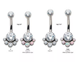 Titanium Internally Threaded 5 Bezel Set Round CZ/Opal Cluster Navel Curve (2 colors)