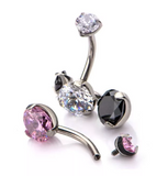 Titanium Internally Threaded 3-Prong Set Double CZ Fixed Navel Curve (7 colors)