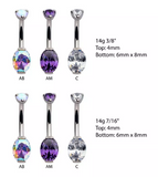 Titanium Internally Threaded Round CZ Top Oval CZ Fixed Bottom Navel Curve (3 colors)