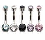 Titanium Internally Threaded Flat Back Round Bezel Set Double CZ Navel Curve (5 colors)