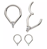 Titanium Prong Set Pear CZ/Opal Front Facing Clicker (2 colors)