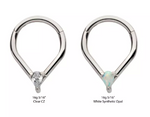 Titanium Prong Set Pear CZ/Opal Front Facing Clicker (2 colors)