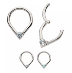 Titanium Prong Set Round CZ/Opal Front Facing Clicker (2 colors)