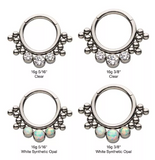 Titanium 3 Bezel Set CZ/Opal & Beads Front Facing Clicker (2 colors)