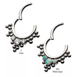 Titanium 3 Bezel Set CZ/Opal & Beads V-Shape Front Facing Clicker (2 colors)