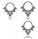 Titanium 3 Bezel Set CZ/Opal & Beads V-Shape Front Facing Clicker (2 colors)