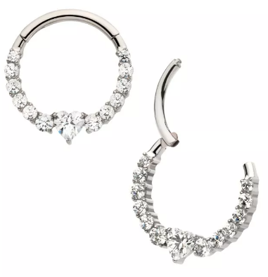 Titanium Cluster Prong Set Round CZ & Heart CZ Front Facing Clicker