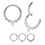 Titanium 9-Cluster Prong Set Round & Pear CZ Front Facing Clicker (3 colors)