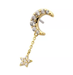 14K Gold Threadless CZ Pave Moon & Star Dangle Top (2 colors)