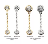 14K Gold Threadless Double Bezel CZ & Chain Dangle Top (2 colors)