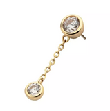 14K Gold Threadless Double Bezel CZ & Chain Dangle Top (2 colors)