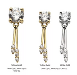 14K Gold Threadless Prong CZ & CZ Bars Dangle Top (2 colors)