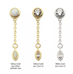 14K Gold Threadless Bezel CZ/Opal & Marquise Chain Dangle Top (3 colors)