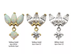 14K Gold Threadless Fan Marquise CZ/Opal & Prong Dangle Top (3 colors)