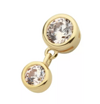 14K Gold Threadless Double Bezel CZ/Opal Dangle Top (3 colors)