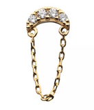 14K Gold Threadless CZ Cresent & Chains Dangle Top