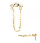 14K Gold Threadless 3-CZ Cluster & Chain Dangle Top