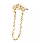 14K Gold Threadless 3-CZ Cluster & Chain Dangle Top