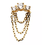 14K Gold Threadless 3 Prong CZ & Chains Dangle Top