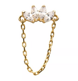 14K Gold Threadless 4 Marquise CZ & Chain Dangle Top