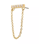 14K Gold Threadless CZ Bar & Chain Dangle Top