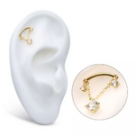 14K Gold Threadless Curve Bar & CZ Chain Dangle Top (Hidden Helix Option)