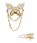 14K Gold Threadless CZ Butterfly & 2 Chains Dangle Top