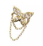 14K Gold Threadless CZ Butterfly & 2 Chains Dangle Top