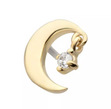 14K Gold Threadless Moon & CZ Dangle Top