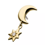 14K Gold Threadless Moon & CZ Star Dangle Top