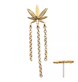 14K Gold Threadless Pot Leaf & Chains Dangle Top