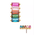 14K Gold Threadless Baguette Rainbow CZ Bar Top