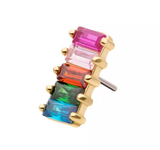 14K Gold Threadless Baguette Rainbow CZ Bar Top