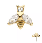 14K Gold Threadless Bee CZ Head & Wings Top