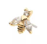 14K Gold Threadless Bee CZ Head & Wings Top