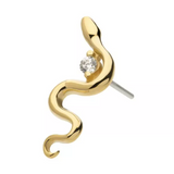 14K Gold Threadless Snake & CZ Top