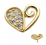 14K Gold Threadless Half Heart CZ Top